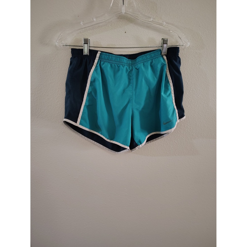 Nike‎ Dri-FIT Tempo Running Shorts Womens Small Teal Navy Blue Mesh Athletic